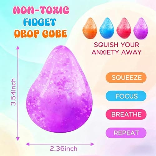 Fidget Toys Stress Cube, Cube Squishies Anxiety Stress Relief, Ice Squishy Stress Cube-Drop Malt Sugar Balls, Sensory Toys for Kids with Autism, Fidgets for Classroom Prize Toys (1pack Purple) thumbnail 2