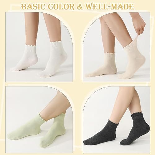 scenicamp 6 Pairs Ankle Ruffle Socks Cute Frilly Comfort Breathable Cotton Socks thumbnail 5