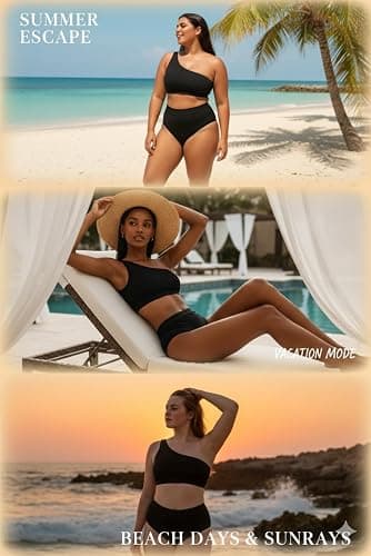 Holipick Women One Shoulder High Waisted Bikini Set Two Piece Tummy Control Swimsuits Full Coverage Bathing Suit thumbnail 6