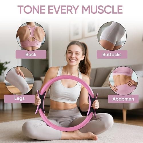 ElaraFit Home Pilates Kit for Women Pilates Equipment Ring and Ball Set Magic Circle Hoop with 5 Resistance Bands Compact Toning Fitness Essentials Starter Set Accessories thumbnail 4
