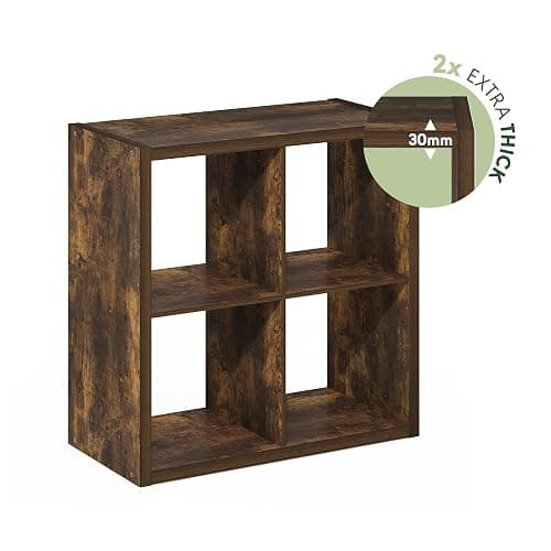 Furinno Cubicle 4-Cube Book Shelf, Extra Thick Frame Bookshelf, Amber Pine | 14.6" x 30" x 30", Reversible Bookcase with Open Back, for Living Room, Bedroom, Home Office thumbnail 6