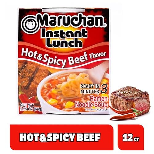 Maruchan Instant Lunch Ramen Noodles, Hot & Spicy Beef Flavor – Japanese-Style Instant Noodle Soup, Easy Meal Ready in 3 Minutes – 2.25 Oz. (12 Pack) thumbnail 2