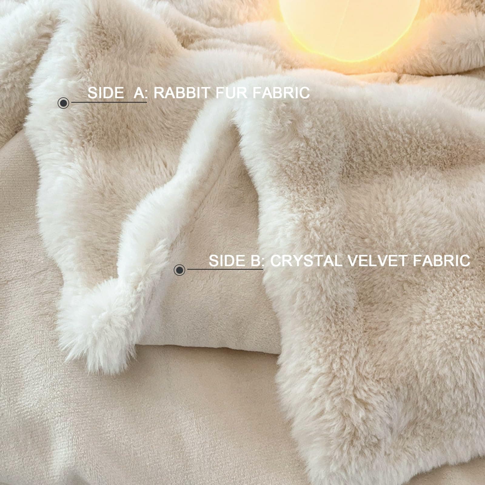 Faux Rabbit Fur Throw Blanket, Luxury Soft Warm Bubble Blanket for Bed, Couch, Sofa, Beige, 127 X 152 CM thumbnail 5