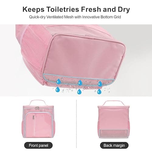 F-color Shower Caddy Portable for College Dorm Essentials - Large Hanging Sturdy Handle Toiletry Tote Bag with Hook, Multiple Pockets, Quick Dry Organizer for Camping, Travel, Gym, Pink thumbnail 3