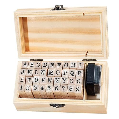 36Pcs Wooden Rubber Stamps Number Letter Alphabet Stamps Mini Cute DIY Stamps Set for Craft Decorating Scrapbooking and Wedding Invitation Cards (36pcs B) thumbnail 3