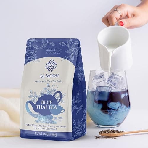 LA MOON TEA Blue Thai Tea Mix - Traditional Loose Leaf Thai Tea Mix from Butterfly Pea Flower and Assam Black Tea for Home-made Blue Thai Iced Tea, Boba Tea & Latte - No Food Dye, 7.05 Oz. thumbnail 2