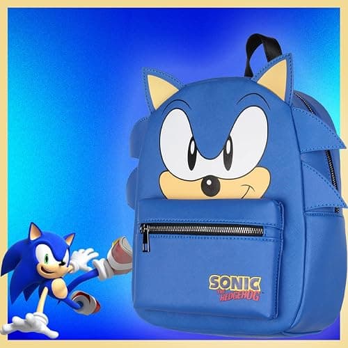 Bioworld Sonic The Hedgehog Character with 3-D Ears and Quills Mini Faux Leather Backpack For Men and Women thumbnail 5