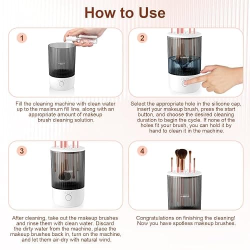 Electric Makeup Brush Cleaner, 6500RPM Automatic Makeup Brush Cleaner Machine, Portable Design with 1800mAh Rechargeable Battery for Makeup Brushes, Perfect Gift for Makeup Lovers thumbnail 5