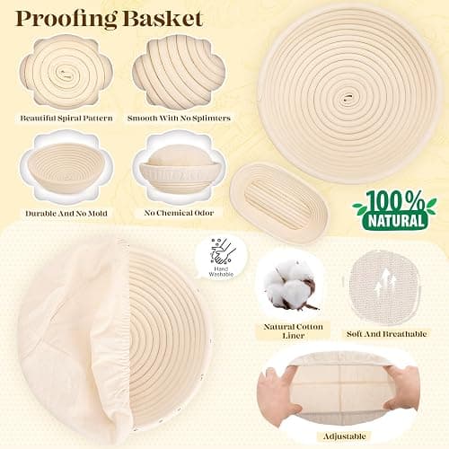 Sourdough Bread Baking Supplies, Sourdough Starter Kit, Bread Proofing Basket, Bread Making Tools Kit, Sour Dough Kit Tools, Sourdough Proofing Basket, Sourdough Kit Gifts for Bakers Women Wife Mom thumbnail 6