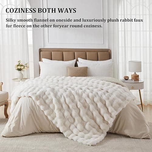 Faux Fur Throw Blanket for Couch, Cozy Fuzzy Fluffy Soft Plush Thick Bubble Sherpa Blanket for Sofa Bedroom Living Room, Mothers Day Birthday Gifts for Women Home Decor thumbnail 4