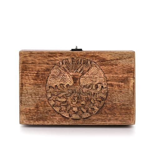 Samhita Handmade Mango Wood Tree of Life Engraving Beautifully Keepsake Box Jewellery Organiser Unique Gift Ideas for Men & Women (Flame Work Finish) thumbnail 3