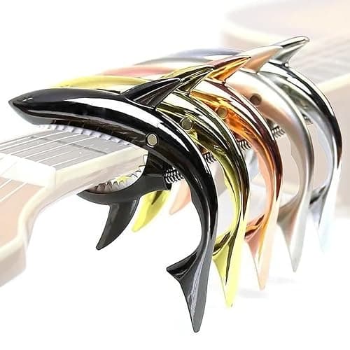 UPELLA Shark Guitar Capo With Velvet Bag, Premium Zinc Alloy Tone Clip Guitar Shark Capo for Acoustic Electric Folk Guitar, Mandolin, Bass, Ukulele (Chrome Silvery) thumbnail 6