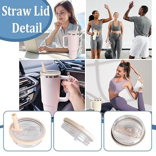2pcs Stanley Cup Leakproof Lid with Straws for Stanley 40oz Replacement,No-Spill Cup Lids for Stanley Quencher,Tumbler Flip Straw Lid Include Cleaning Brush for Stanley Accessories (White) thumbnail 6