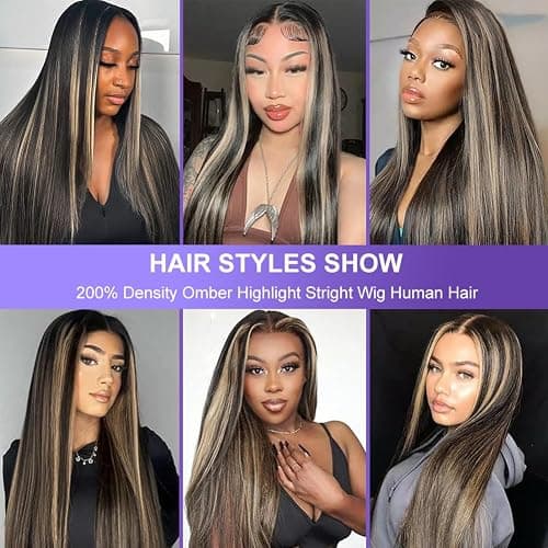 ONECHULY Blonde Highlight 13x4 Glueless Lace Front Wigs Human Hair 200% Density Pre Plucked with Baby Hair 13x4 Full Lace Front Wigs HD Transparent Lace Wig Balayage Wigs for Women 26 Inch thumbnail 3