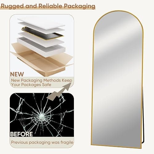 Homsion 58"x18" Full Length Mirror, Arched Full Body Mirror, Standing Hanging or Leaning Floor Mirror for Bedroom and Living Room, Gold thumbnail 7