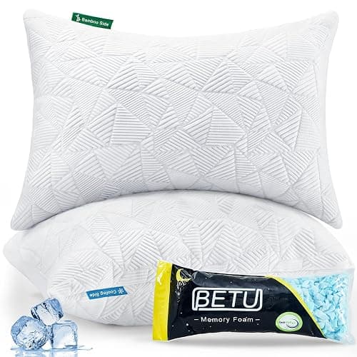 BETU Cooling Pillows Queen Size Set of 2, Shredded Memory Foam Pillows Cool for Hot Sleepers, Adjustable Firm Soft Support Bed Pillows Perfect for Back Neck Pain and Side Sleeping with Cover, White thumbnail 8