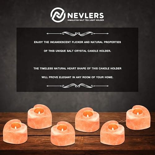 Nevlers 6 Pack Pure Himalayan Salt Candle Holders | Heart Shaped Himalayan Salt Tea Candle Holder | Hand Crafted Himalayan Tealight Holders | Salt Candle Holder for Decor | Salt Lamp Tealight Holders thumbnail 6