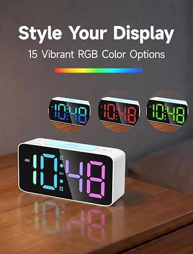 Cadmos 110dB Extra Loud Alarm Clock for Heavy Sleepers Adults, Digital Clock with 7 Color Night Light, RGB Display, Dual USB Charger, Small Clocks for Bedrooms, Kids, Teens (White+RGB) thumbnail 3