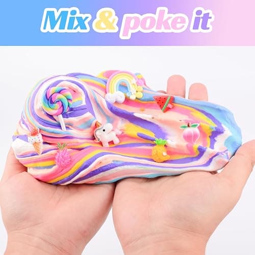 8 Pack Butter Slime Kit for Kids, Fluffy Scented Butter Slime Party Favors with Peach, Unicorn, Rainbow Charms, Birthday Gifts for Girl Boys, Stretchy Non-Sticky, Super Soft DIY Stress Relief Toy thumbnail 5