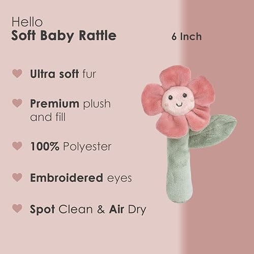MON AMI Soft Baby Rattle Toy Set of 2 Pcs | 6-Inch Flower Shaped Plush Stuffed Rattle for Newborns | Sensory Development Toy for Infants & Toddlers | Ideal Gift for Baby Showers & Birthdays thumbnail 2