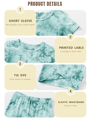 Jimonda Baby/Toddler Soft Sleepwear Short sleeve Kids Cool Pajama Outdoor 2-Piece Shirt&Shorts Casual sets Tie Dye PJ thumbnail 3