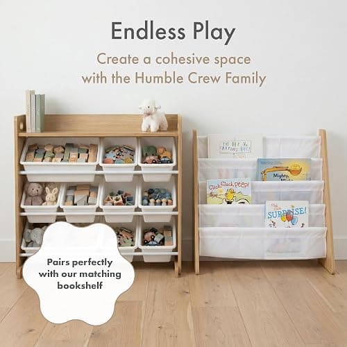 Humble Crew Kids Toy Organizer with Display Shelf, 9 Bins, 3 Tier Storage | Sturdy wood and steel toddler shelf, removable BPA-free containers, wall anchor anti-tip safety kit for bedroom or classroom thumbnail 8