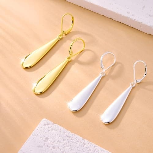 925 Sterling Silver Long Teardrop Dangle Earrings for Women Hypoallergenic Drop Leverback Earrings Trendy Silver Long Teardrop Dangle Earings for Jewelry Gifts thumbnail 6
