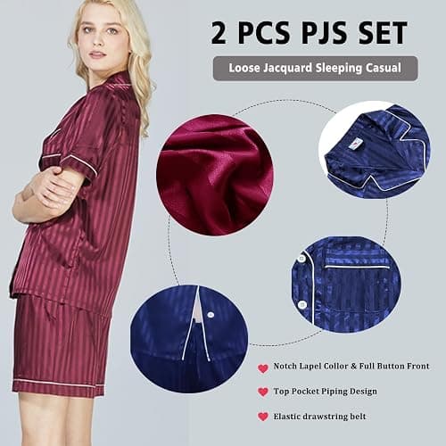WJing Yi Jia Womens Silk Satin Pajamas Loungewear Two-Piece Sleepwear Button-Down Floral Pj Set XS-4XL thumbnail 5