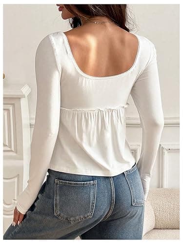 SOLY HUX Women's Babydoll Tops Long Sleeve Henley Shirts Cute Square Neck Coquette Peplum Top thumbnail 3