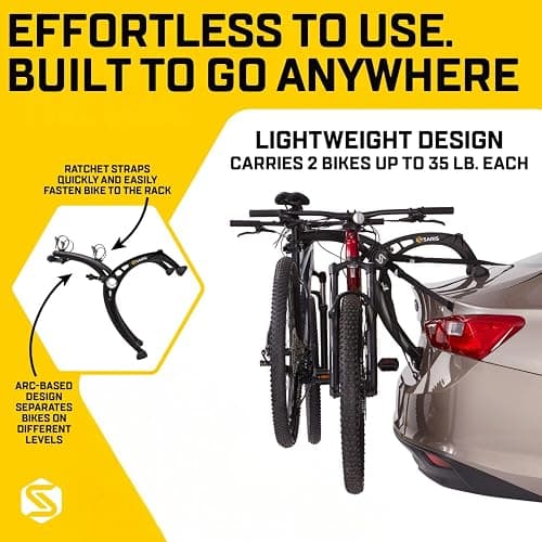 Saris Bones EX 2-Bike Trunk Rack Bicycle Carrier, Durable, Rust-Free, Anti-Sway Straps, Made in USA, Arc-Based Design, 100% Recyclable Materials thumbnail 3