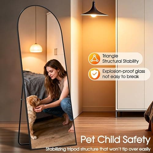 PIUDOC 59"x16"Floor Mirror Full Length,Arched Full Length Mirror with Stand,Full Body Mirror,Hanging or Large Leaning for Bedroom Living Room Black thumbnail 5