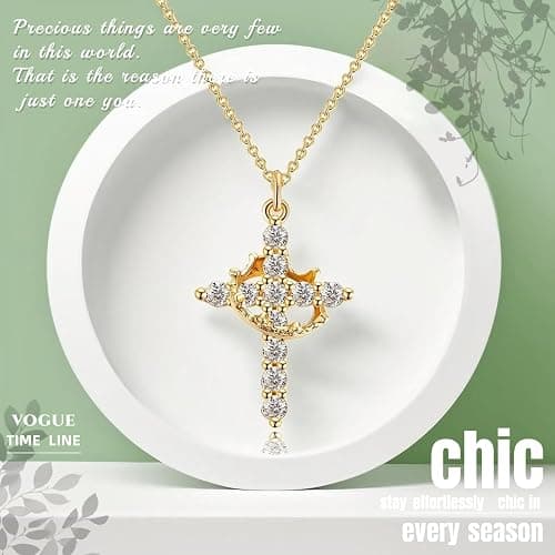 Ticome Rotatable Crown Cross Pendant Necklace,Fashion Creative Personality Stainless Steel Zirconia Necklace Jewellery for Men Women(Gold) thumbnail 4