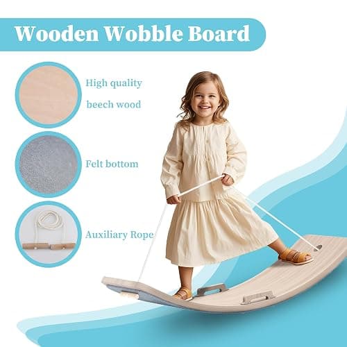 Wooden Wobble Balance Board Kids, 27 Inch Balance Board Toddlers with Natural Wood Board with Rope for Indoor&Outdoor Exercise, Open Ended Learning Toy for Body Training, Birthday thumbnail 6