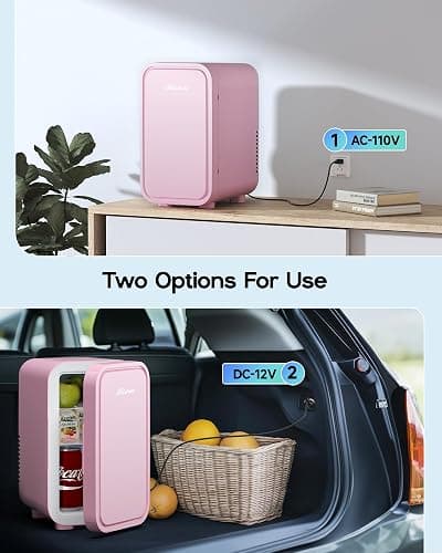 BEICHEN Mini Fridge,6 Liter / 8 Can Small Fridge for Bedroom, Car, Office & Dorm, AC100-120 V/DC 12 V Portable Thermoelectric Cooler & Warmer for Skincare, Food, Drinks,Pink thumbnail 7