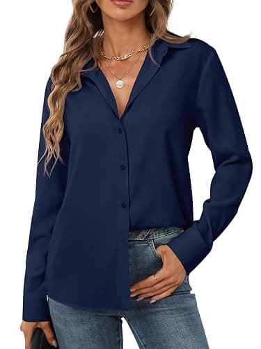 hearain Women's Button Down Shirts Long Sleeve Basic Classic Soft Shirt Collared Fashion Dressy Casual Blouses thumbnail 4