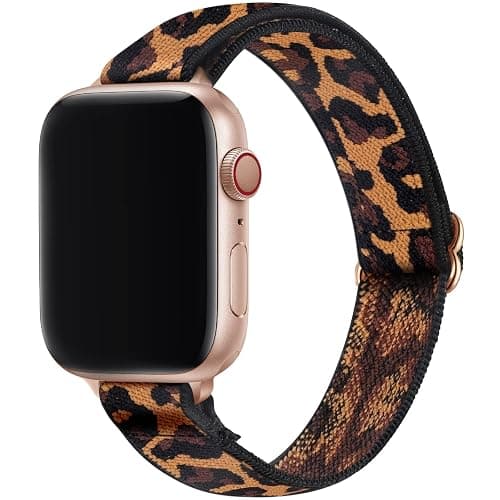 SICCIDEN Slim Stretchy Bands Compatible with Apple Watch Band 42mm 41mm 40mm 38mm, Women Elastics Nylon Thin Strap for iWatch SE 3/2/1 Series 11 10 9 8 7 6 5 4 3 2 1 (Leopard/Rose Gold) thumbnail 2