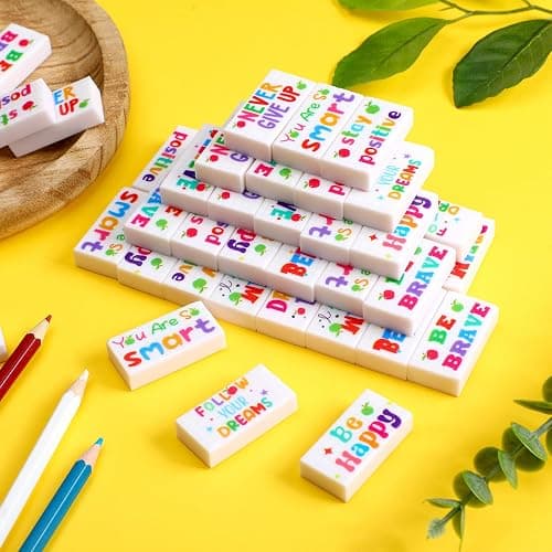 Dunzoom 100 Pcs Inspirational Pencil Erasers Bulk for Kids Fun Motivational Eraser School Supplies Back to School Office Supplies for Classroom Office Teacher Artists (Lovely) thumbnail 2
