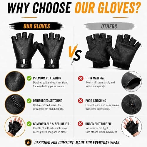Black Fingerless Gloves Costume for Women, PU Leather Accessories Cosplay | Car Driver Race Spy Biker Faux Halloween Hand Men Mens Cheap Finger Fingers Glove Less Racer Short Without Brown Possible thumbnail 5