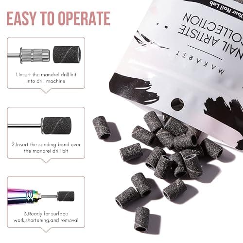 Makartt Sanding Bands for Nail Drill - 100 Pcs #240 Fine Grits Nail File Sanding Bands For Drill Bits, Nail Prep Smooth Polish, Upgrade Thicker Durable Sanding Drill Bit For Acrylic Nails Gel, Black thumbnail 6