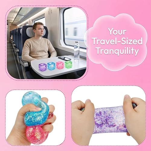 4 Pack Glitter Ice Cube Squishy Fidget Toys, Squishy Cube Stress Balls for Adults & Kids, Slow Rising Stress Relief Toys, Squeeze Ball Filled with Thick Substance and Glitter thumbnail 6