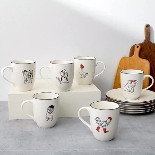 LEHAHA Farmhouse Coffee Mugs Set,16 OZ Animal Large Ceramic Mugs with Handle, Set of 6, Christmas Porcelain Cups for Coffee, Tea, Cocoa, Office and Home Use, Practical Gift, Assorted Design thumbnail 2