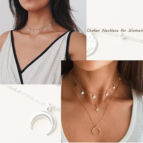 RINHOO FRIENDSHIP 4-6Pcs Multiple Layered Necklaces for Women Choker Necklace with Moon Star Coin Chain Necklace Jewelry for Women thumbnail 5