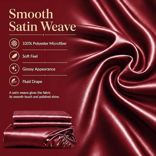 CozyLux Satin Sheets Queen, 4-Piece 14-Inch Deep Pocket Sheet Set | OEKO-TEX Certified Silky Soft Sheet Set for Hair & Skin, Luxurious Silky-Smooth Satin for Elegant Bedroom Decor, Burgundy thumbnail 4