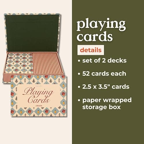 ban.do 2 Decks of Playing Cards, 52-Count Standard Card Deck with Case, Cute Playing Cards in Decorative Storage Box, Garden thumbnail 7