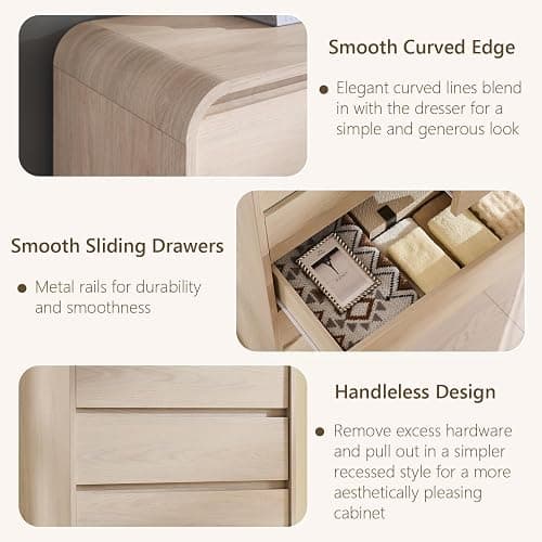 Aitjunz Modern 7 Drawers Dresser for Bedroom, 55" Tall Dressers, Cream | Wooden Dressers & Chest of Drawers w/Curved Profile Design, Mid Century Vertical Storage Dressers Organizer for Bedroom thumbnail 5