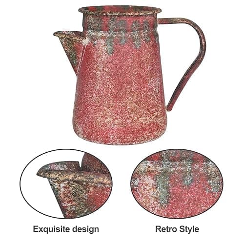 Z² BellaDecor Vintage Pitcher Vase Rustic Farmhouse Vase for Flowers Vintage Metal Milk Jug Small Decorative Pitcher Shabby Chic Decor for Home, Kitchen, Bathroom, Red thumbnail 4