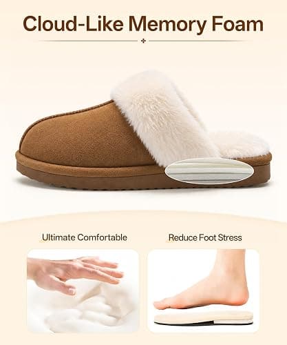 Litfun Fuzzy Memory Foam Slippers for Women Indoor Outdoor House Shoes | Fluffy Plush Lining, Non-slip Hard Sole, Faux Suede, Cozy and Warm, Cushioned, Slip On, Winter, Style, Machine Washable thumbnail 4