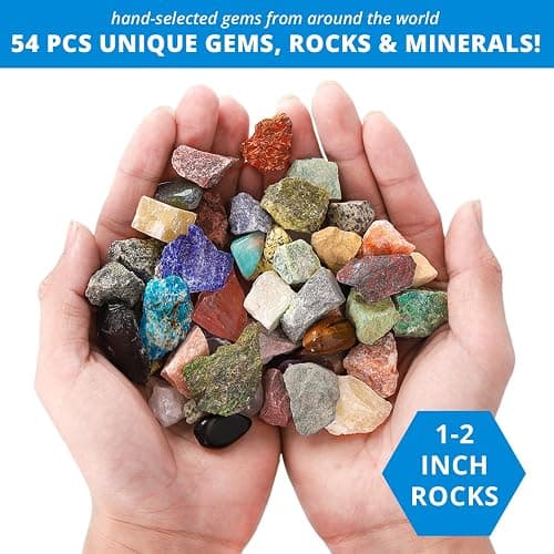 PIBEX Rock Collection Starter Kit - 54 Pcs Assorted Gemstones, Crystals, Rocks & Minerals, with Learning Book & ID Cards, Earth Science Kit Toy, A Geology Gift for Kids & Adults Ages 8+ thumbnail 4