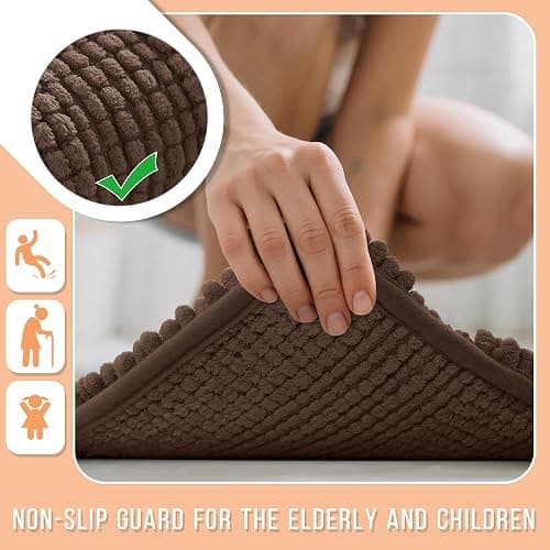 Yimobra Bathroom Rug Mat 44 x 24, Non Slip and Super Absorbent Bath Mat,Machine Washable Quick Dry,Ultra Plush Chenille Shower Rugs for Bathroom Floor Sink Tub and Shower Outside,Brown thumbnail 6