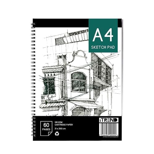 iTrend A4 Artist Sketch Book - Spiral Sketchbook - White Cartridge Art Drawing Paper - A4 60 Pages Sketch Pad - 140GSM Cartridge Paper - 21 x 29.5cm - Image 1